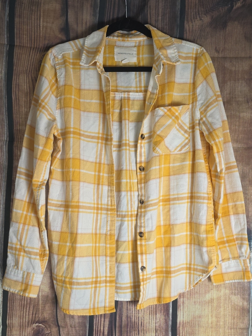 Aeropostale Small Yellow & White Plaid Button-Down Shirt